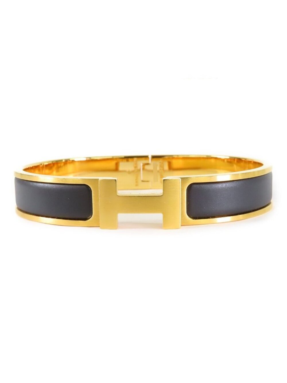 Hermes Click HH Gold Noir Matte Enamel Hair Line Bracelet
